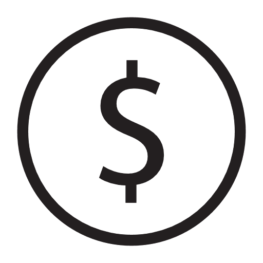 Black dollar sign symbol inside a circle on a white background.