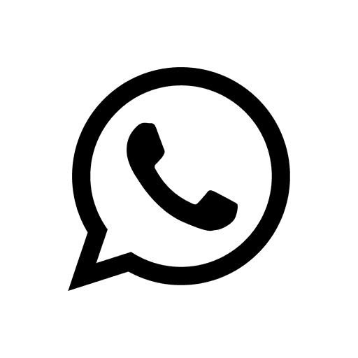 Black and white WhatsApp logo with a phone inside a speech bubble.
